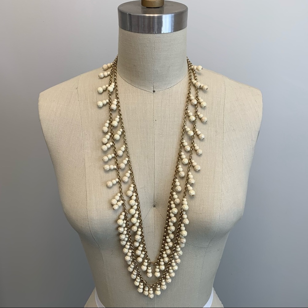 J Crew Gold Long Beaded Statement Necklace